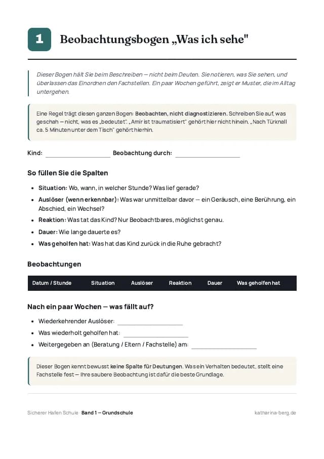 Beispielseite 1 aus den Vorlagen zu „Sicherer Hafen Schule – Grundschule“
